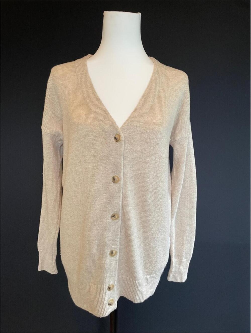 Madewell Beige Cardigan Merino Wool Blend V-Neck Relaxed XS Grandma Capsule
